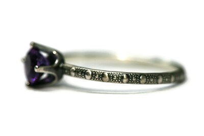 5mm Amethyst Skinny Beaded Band Ring - Antique Silver Finish by Salish Sea Inspirations - image3